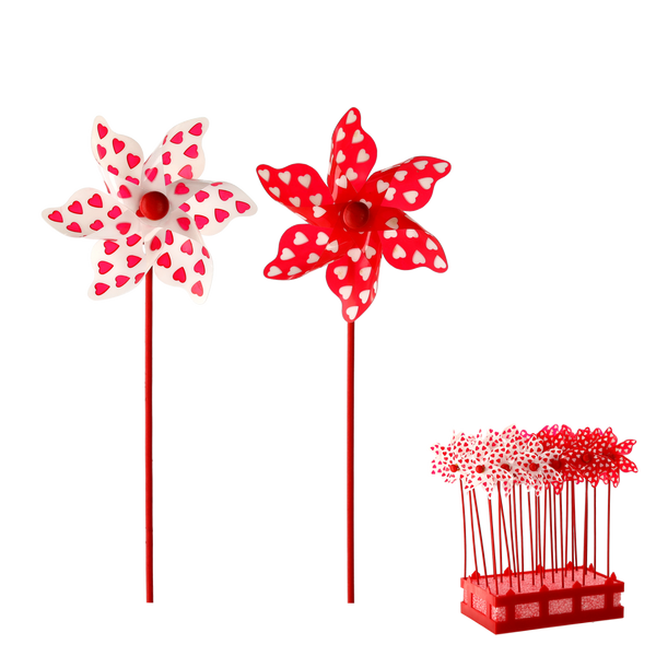 PINWHEEL WITH HEARTS 9 x 27,5 CM WHITE/RED