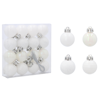 SET OF 16 BAUBLES 3 CM WHITE