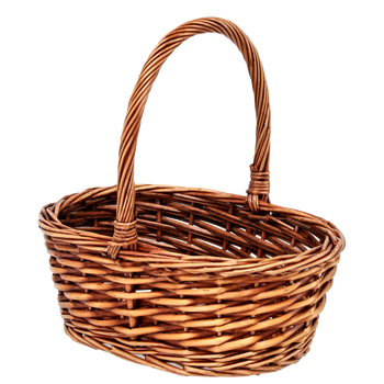 RŮŽOVÝ RATANOVÝ KOŠ 25 x 18 x 10/24 CM S RUKOJETÍ - HNĚDÝ *5129