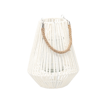 LANTERN H-30 CM WHITE WITH GLASS INSERT