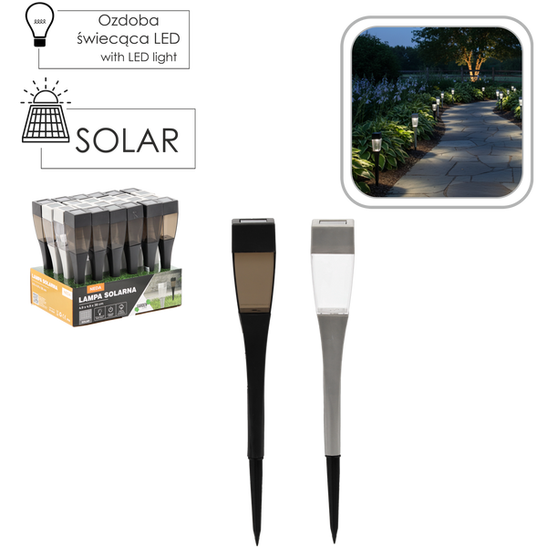LAMPA SOLARNA NEDA 4,9 x 4,9 x 38 CM SREBRNA TRANSPARENTNA/ CZARNA DYMIONA ZIMNY BIAŁY disp=24szt *4269