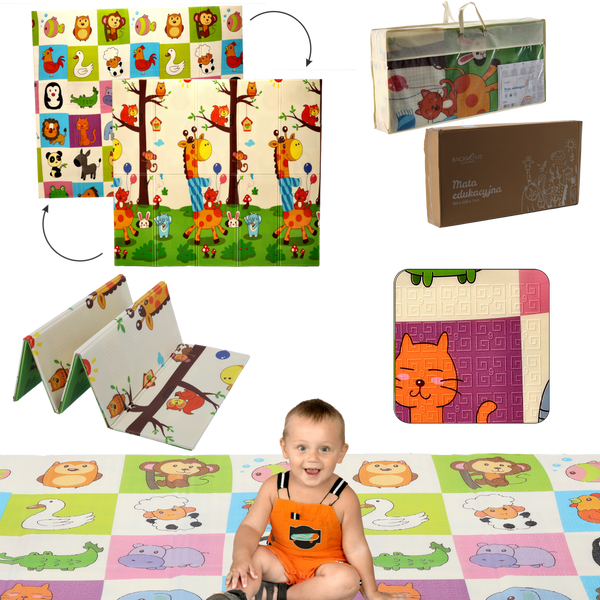 DVOJITÁ VZDĚLÁVACÍ PODLOŽKA 180x200x1 CM SLOŽITELNÁ ZVÍŘATA + TAŠKA *4374