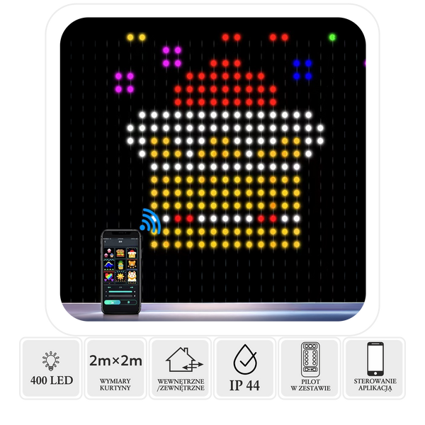 SMART LED CURTAIN 400L MULTICOLOR, 2x2M IP44