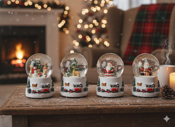 CHRISTMAS SNOWBALL - SANTA'S SLEIGH 4.5 x 4.5 x 6.5 CM WHITE MIX PATTERNS disp=12pcs *5720