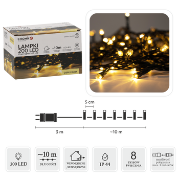 LED ŽIAROVKY 200L TEPLÁ BIELA, DĹŽKA 3 + 10 M VNÚTORNÁ/EXTERIÉROVÁ *9447