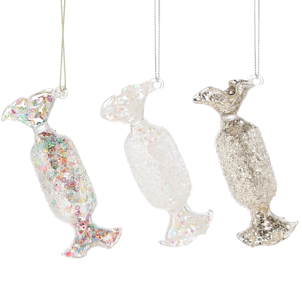 GLASS BAUBLE - TRANSPARENT CANDY MIX DESIGNS 3,8 x 9,3 CM
