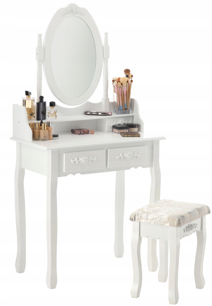 TOALETKA BIAŁA KOSMETYCZNA Z LUSTREM + TABORET *3992