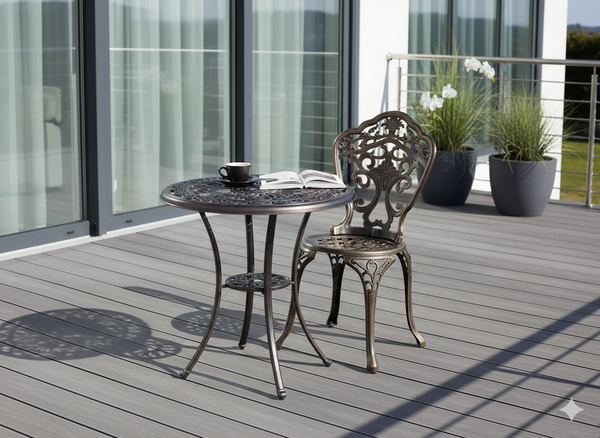 STÓŁ ALUMINIOWY "DANBURY" ANTYCZNY BRĄZ dia68 x 70 CM OKRĄGŁY