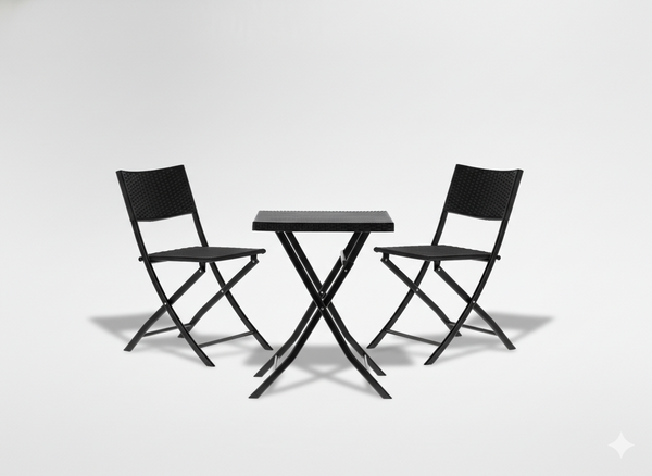 ZESTAW MEBLI BALKONOWYCH SKŁADANYCH (STOLIK + 2 KRZESŁA) ANTRACYT