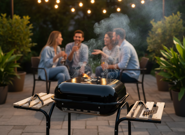 AMERICAN CHARCOAL BBQ WITH SIDE SHELVES AND WHEELS 96 x 45 x 75 CM