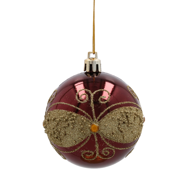 SET OF 6 CHRISTMAS BAUBLES DARK RED 7 CM