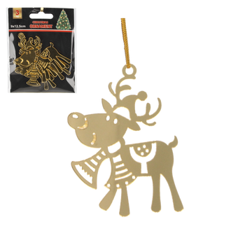 SET OF 3 CHRISTMAS TREE DECORATIONS - GOLD REINDEER 5,5 x 8 CM