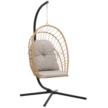 FOTEL WISZĄCY SKŁADANY ERIS BRĄZOWY, PODUSZKA - SZARA, RAMA - CZARNA