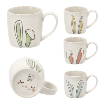 Hrnček porcelánový 270 ml uši zajíce s pusou na dně balení=12ks *7888