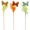 VELIKONOČNÍ OZDOBY NA PIKU - MOTÝL V PEŘÍCH 30 CM MIX 3 BARVY balení=12ks *9557