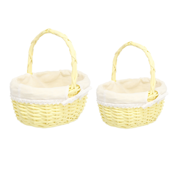 ZESTAW 2 KOSZYKÓW RATTANOWYCH Z RĄCZKĄ I MATERIAŁEM – ŻÓŁTY