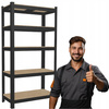 REGAŁ 5-POZIOMOWY 180 x 90 x 40 CM CZARNY UDŹWIG PÓŁKI: 175 KG *7392