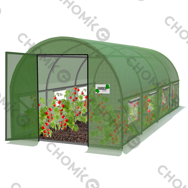 GARDEN FOIL TUNNEL 4 SEGMENT GREEN 6 X 3 X 2 M WITH REVOLVING DOOR
