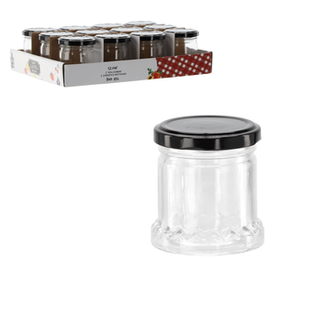 SŁOICZEK 100 ML Z TŁOCZENIEM I Z CZARNĄ METALOWĄ ZAKRĘTKĄ opak=12 szt *2486