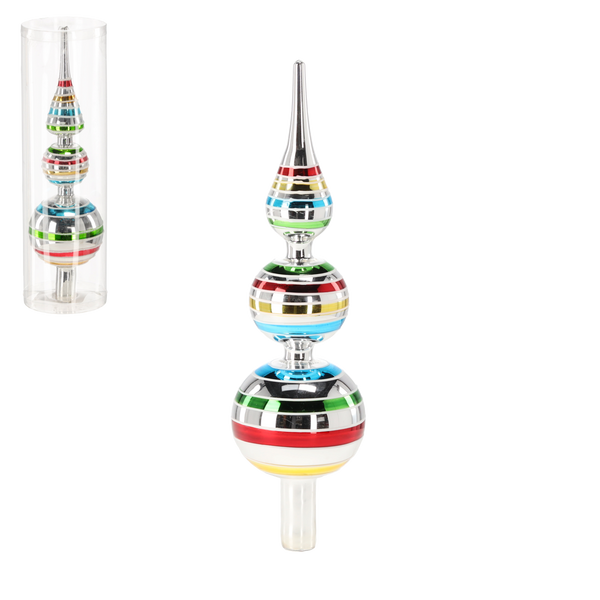 TREE TOPPER - SILVER 30 CM WITH COLORED STRIPES