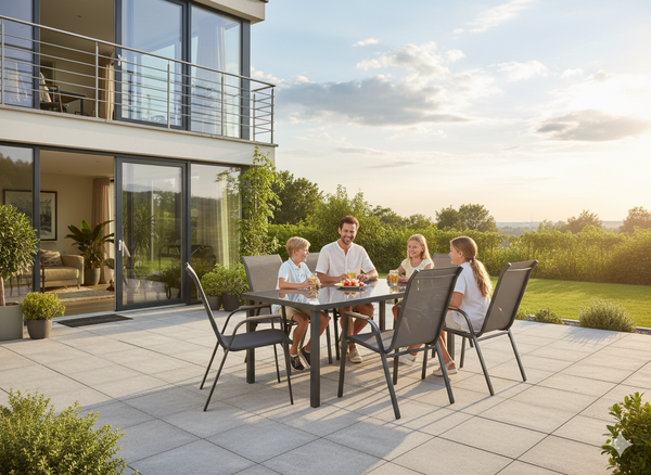 ALUMINIOWY STÓŁ OGRODOWY ZE SZKLANYM BLATEM 150 x 90 x 71 CM SZARY