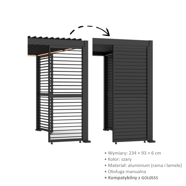 ŻALUZJA / LAMELA ALUMINIOWA SZARA 234 x 93 x 6 CM
