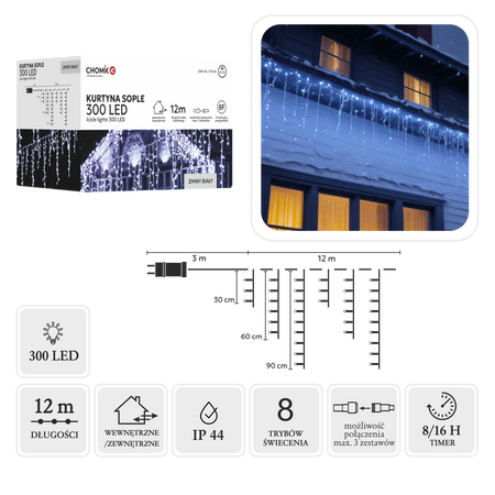 CORTINĂ ICICLE 300L ALB RECE LUNGIME 3 + 12 M *9836
