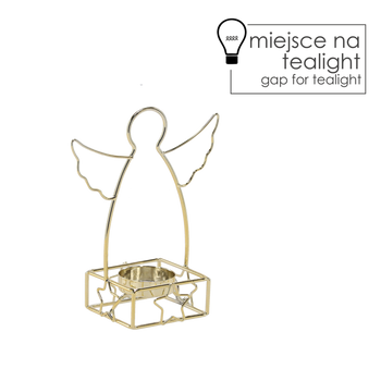 ŚWIECZNIK METALOWY NA TEALIGHT ZŁOTY - ANIOŁEK 12,5 x 6,7 x 15,6 CM opak=4 szt *5654