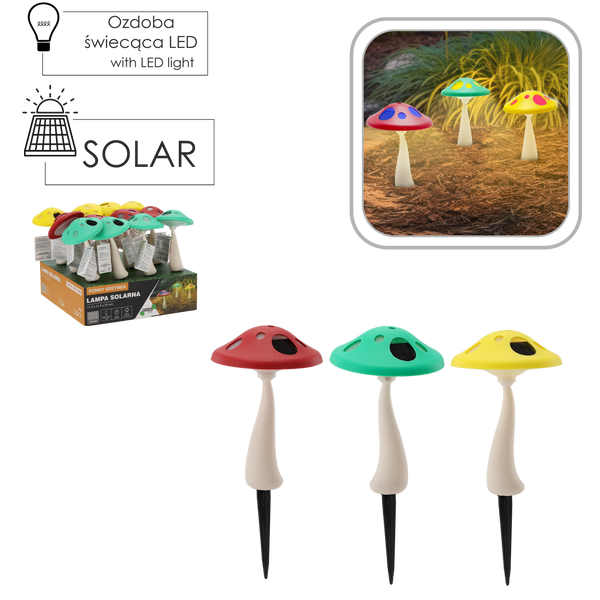 LAMPĂ SOLARĂ FUNNY CIUPERCI 11,5 x 11,5 x 27 CM MIX CULORI disp=12buc *6070
