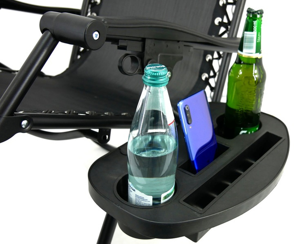 FOLDING GARDEN LOUNGER WITH STAND, POCKET, CANOPY AND HEADREST BLACK *9962