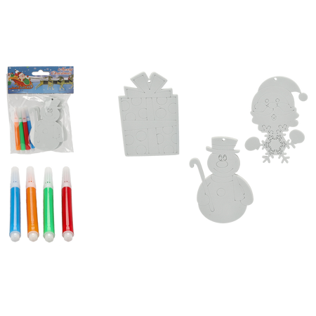Set de 3 ornamente de Crăciun de 10 cm pentru suspendare "Fă-o singur" cu 4 markere mix 6 modele *8952