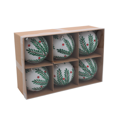 KPL. 6 DECORAȚIUNI DE BRAD - ALBE CU RAMURI 8 CM *7304