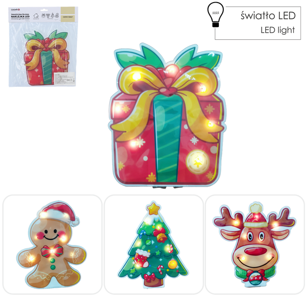 ŚWIĄTECZNA NAKLEJKA ŻELOWA LED - CIEPŁY BIAŁY MIX WZORÓW opak=12szt *1728