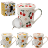 PORCELAIN MUG WITH INFUSER AND LID 340 ML MIX OF FRUIT PATTERNS
