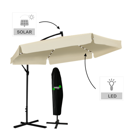 GARDEN UMBRELLA 3 M BEIGE "BANANA" WITH COVER WITH LED