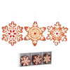 SET OF 18 WOODEN CHRISTMAS DECORATIONS BROWN ASSORTED 3 DESIGNS SNOWFLAKES