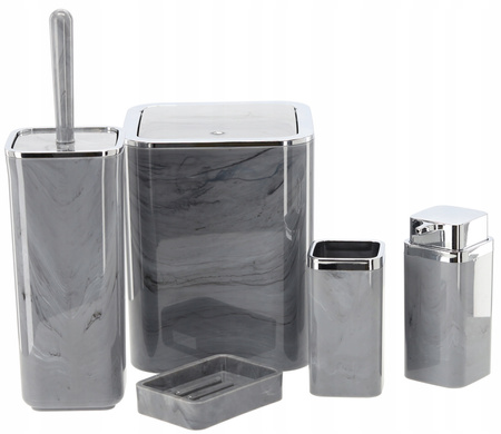 5-PIECE BATHROOM SET SQUARE MARBLE GREY