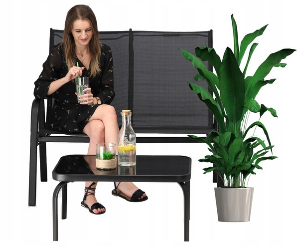 GARDEN FURNITURE SET WITH TABLE - BLACK