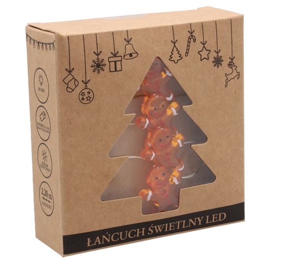 LED LIGHT CHAIN - GINGERBREAD MAN 20 L BATTERY-POWERED