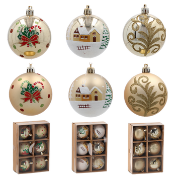 SET OF 6 CHRISTMAS BAUBLES GOLD 7 CM