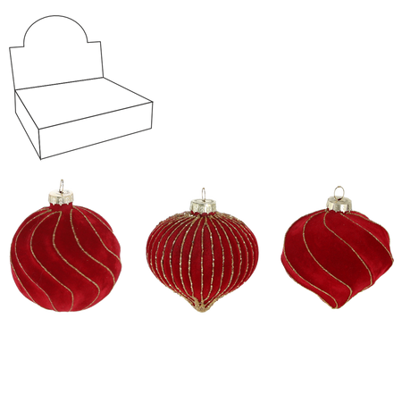 GLASS BAUBLE - RED MIX DESIGNS 8 CM