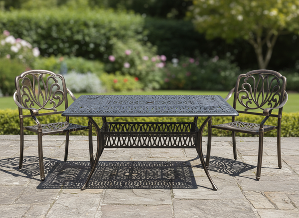 STÓŁ ALUMINIOWY "HASTINGS" ANTYCZNY BRĄZ 150 x 90 x 73 CM