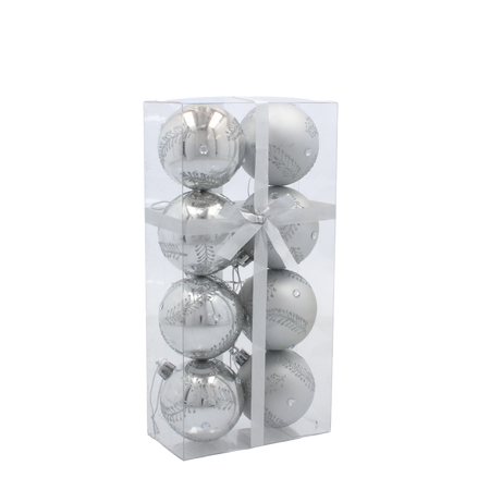 SET OF 8 CHRISTMAS BAUBLES SILVER 6 CM