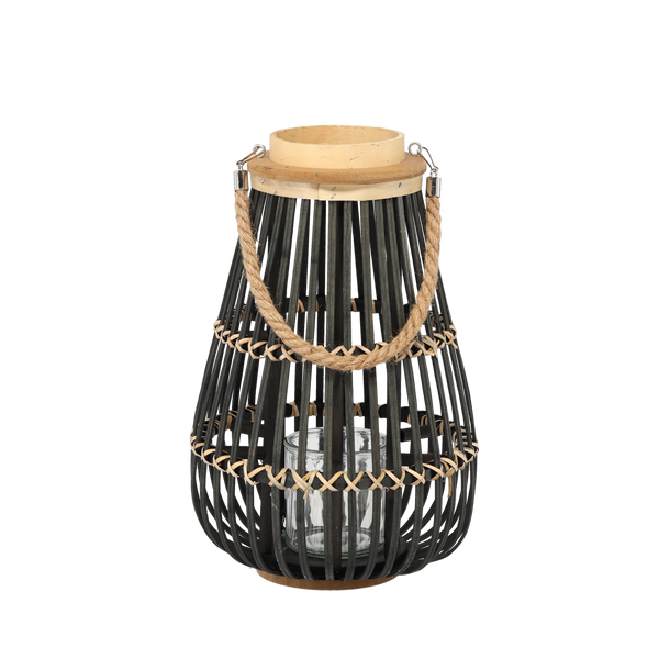 LAMPION DREWNIANY 25 x 40 CM Z WKŁADEM SZKLANYM - CZARNY *9630