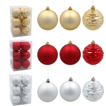 KPL. 12 BOMBS 8 CM RED / GOLD / SILVER *3757