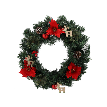 Vianočný veniec 40 cm červený s poinsettou *2552