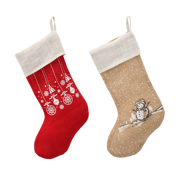 JUTE STOCKING WITH WHITE JUTE CUFF 51 x 20 CM MIX DESIGNS