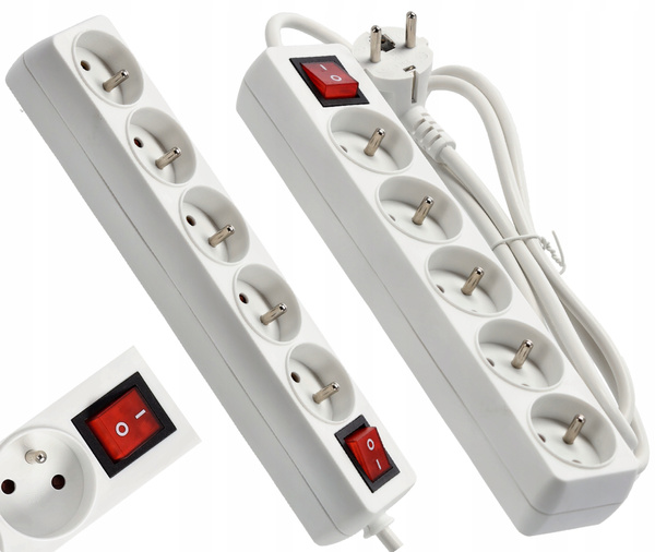 EXTENSION CORD POWER STRIP WITH SWITCH 5 SOCKETS 3 M WHITE
