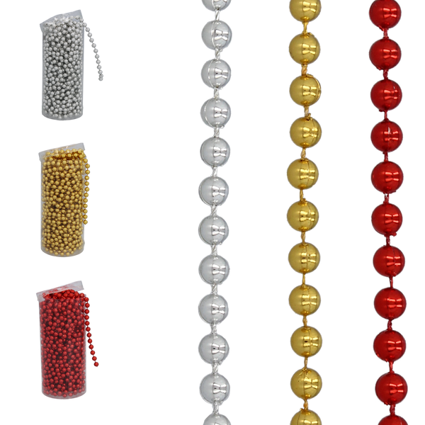 GARLAND 10 M BEADS 6 MM RED/GOLD/SILVER
