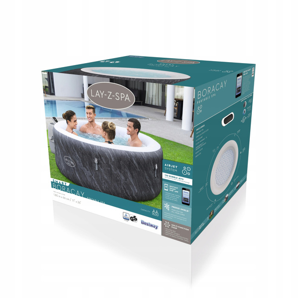 Lay-Z-Spa 71" x 26"/1.80m x 66cm Boracay Smart AirJet 4 Blue Marble